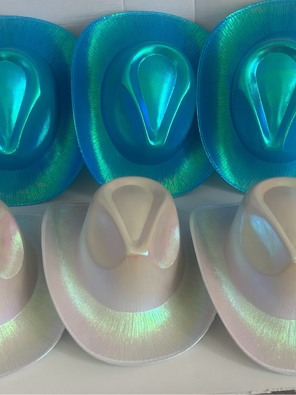 Iridescent Blue & white Cowboy Party Hats - Shimmery Celebration Headwear